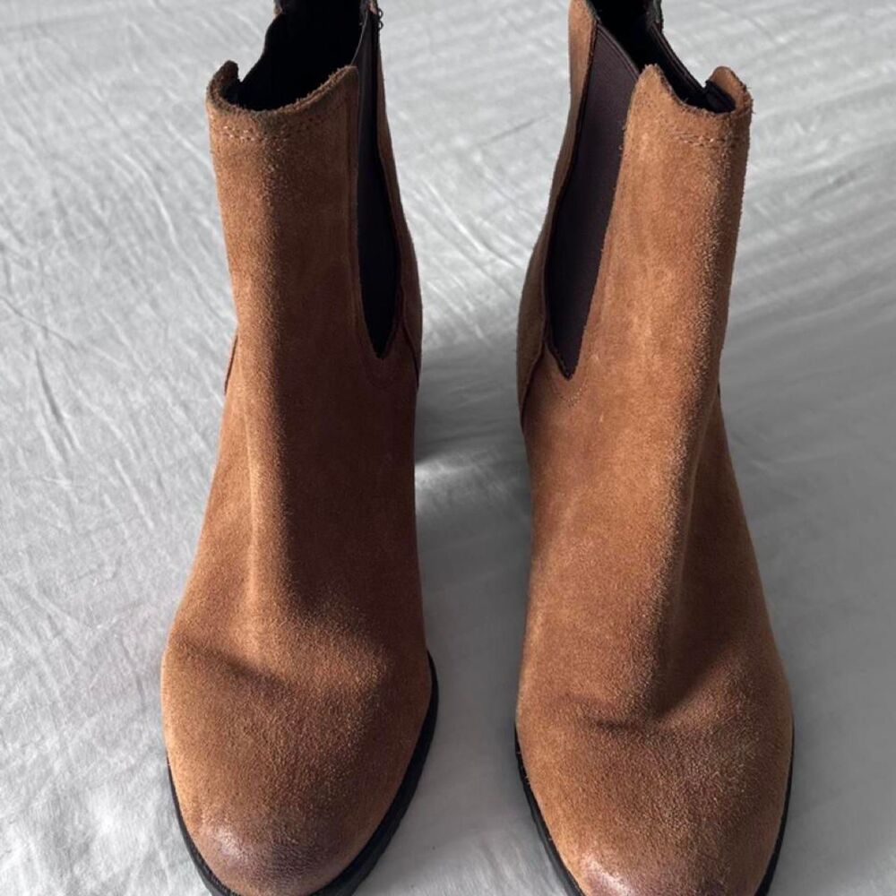 Sam Edelman Brown Suede Chelsea Ankle Boots Block Heel 10.5